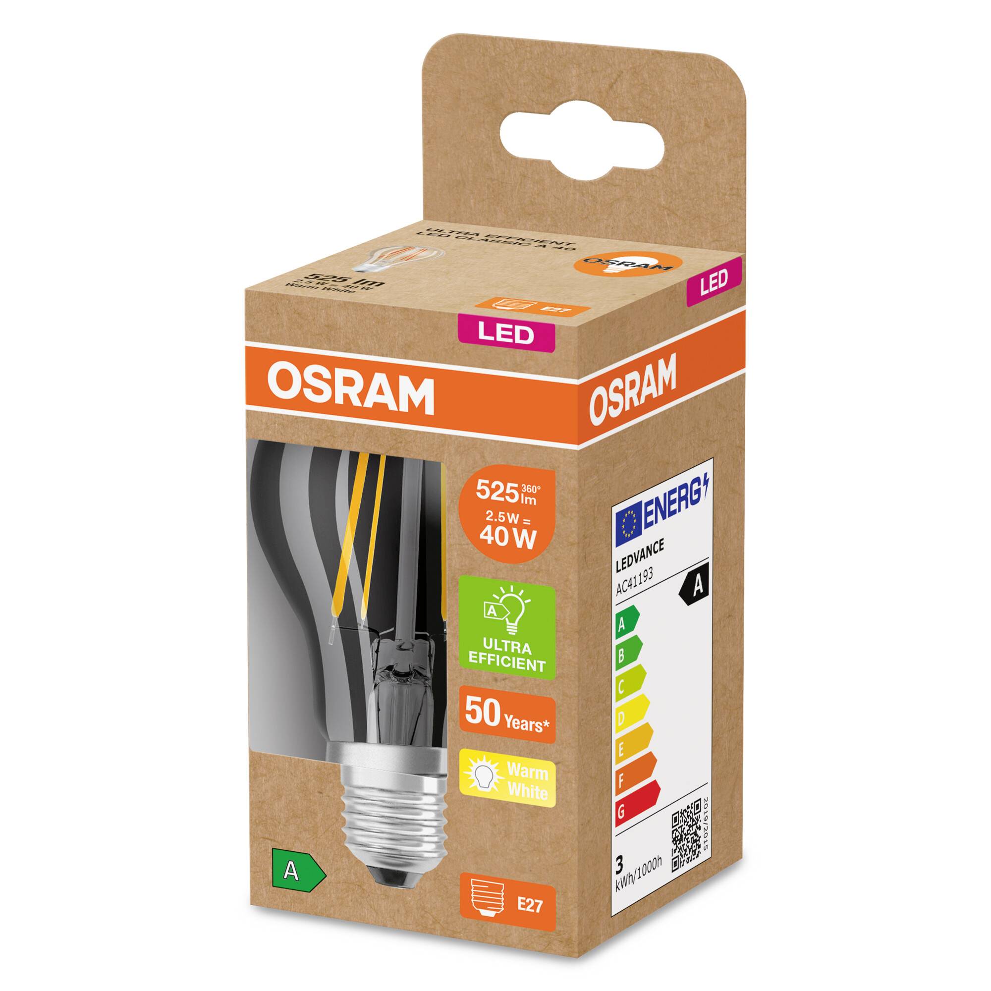 OSRAM HOMELIGHTING 4099854009952 LED EEK A (A - G) E27 Glühlampenform 2.5 W = 40 W Warmweiß (Ø x H) 60 mm x 60 mm 1 St.
