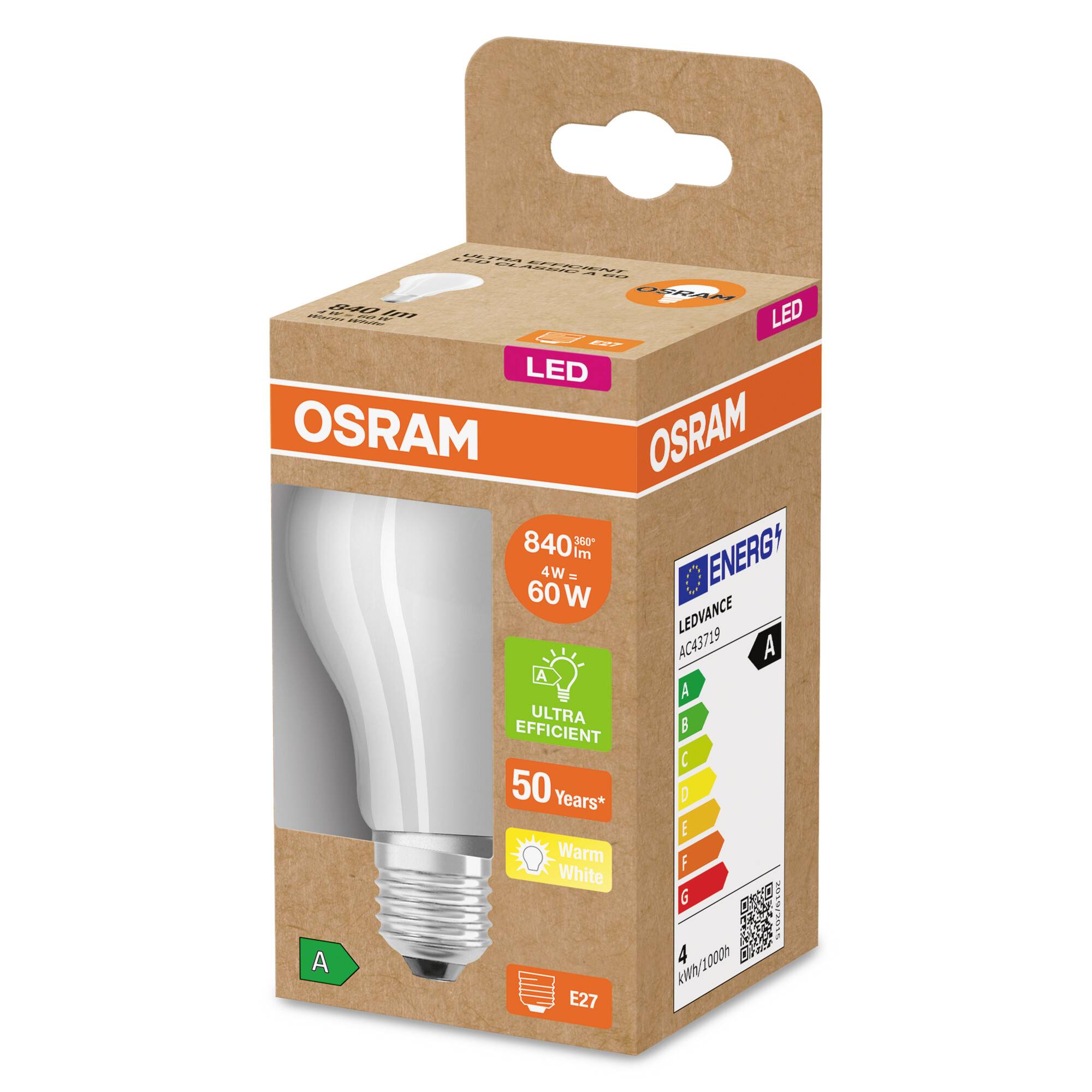 OSRAM HOMELIGHTING 4099854009594 LED EEK A (A - G) E27 Glühlampenform 4 W = 60 W Warmweiß (Ø x H) 60 mm x 60 mm 1 St.