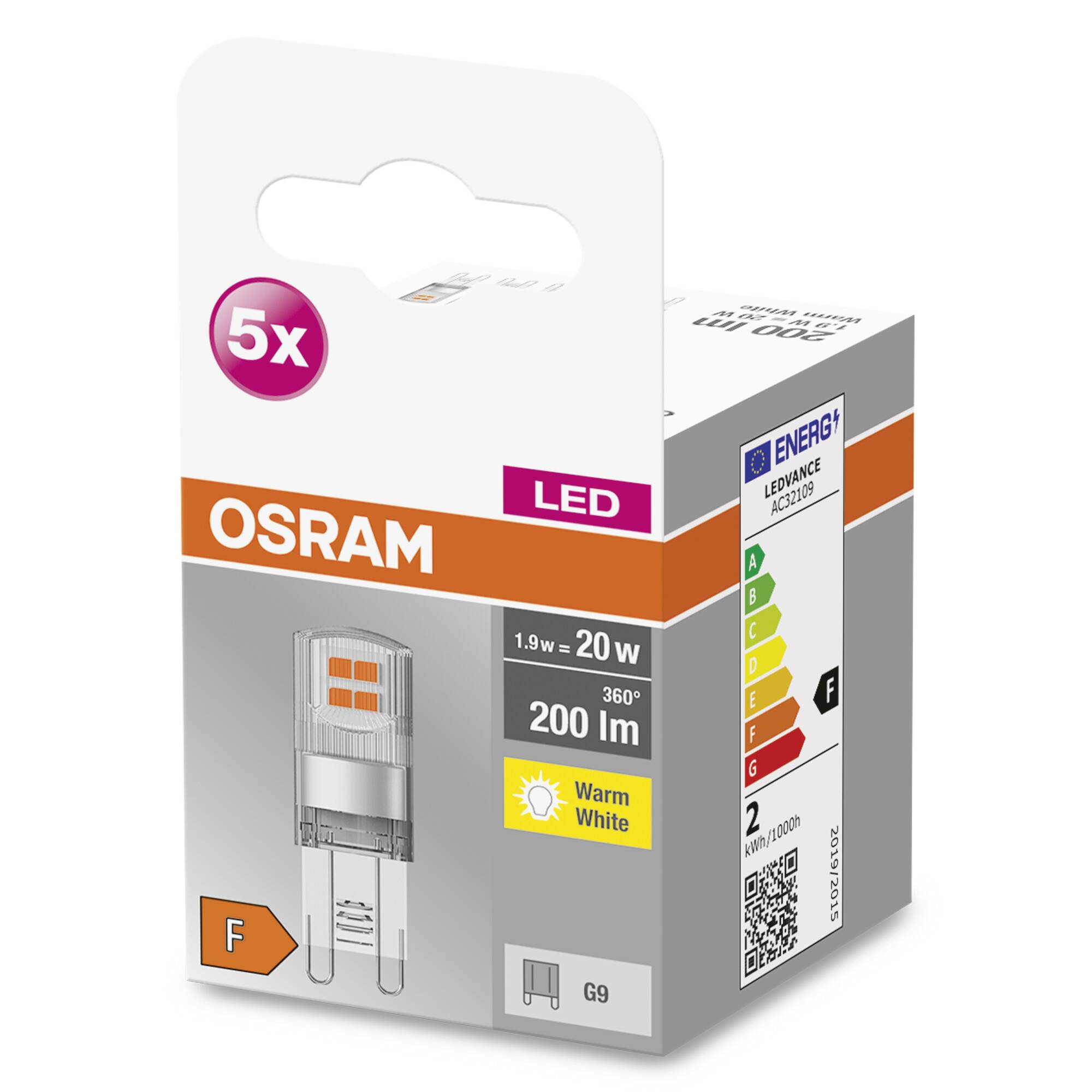 OSRAM HOMELIGHTING 4058075758049 LED EEK F (A - G) G9 Spezialform 1.9W = 20W Warmweiß (Ø x H) 15mm x 15mm 5St.