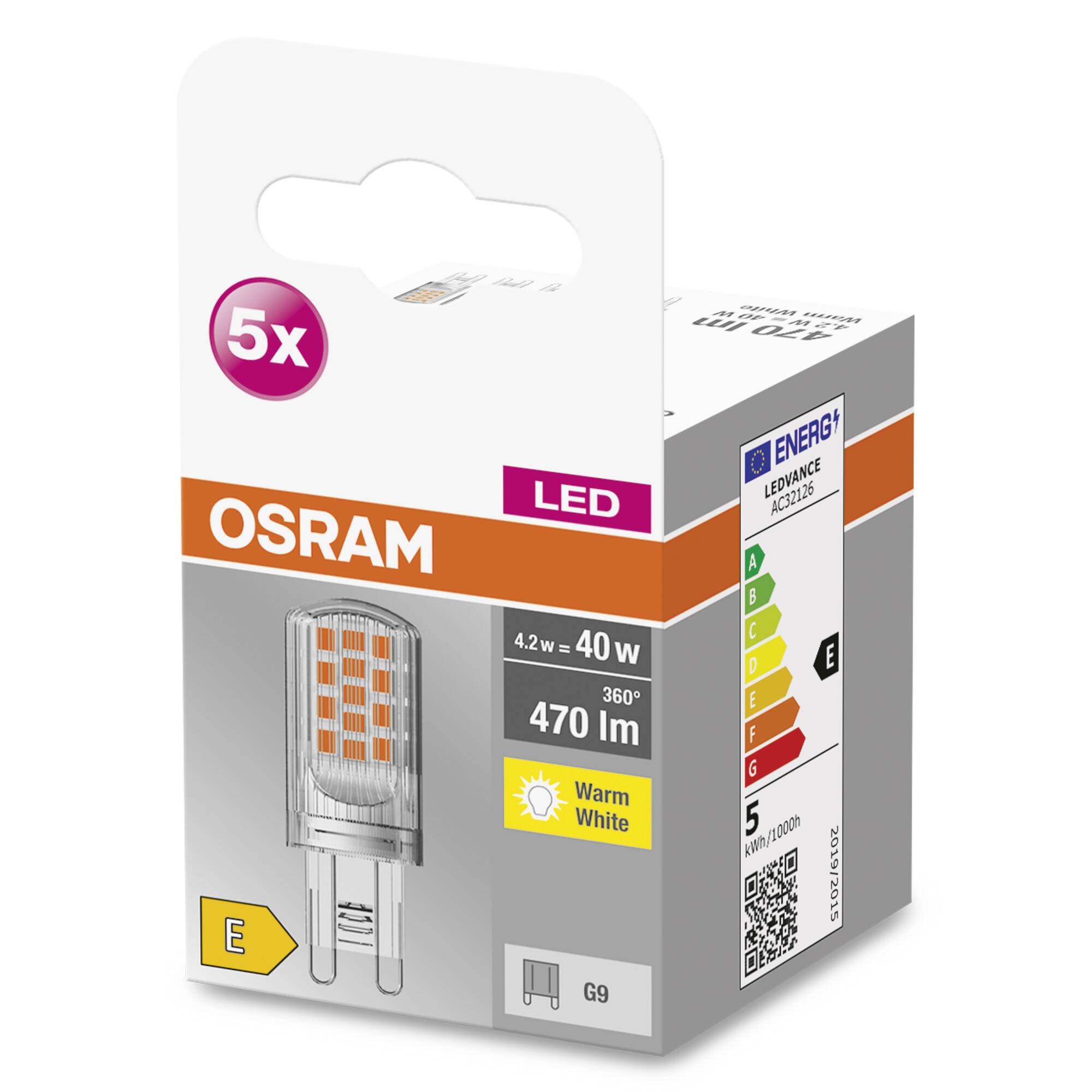 OSRAM HOMELIGHTING 4058075758087 LED EEK E (A - G) G9 Spezialform 4.2W = 40W Warmweiß (Ø x H) 19mm x 19mm 5St.