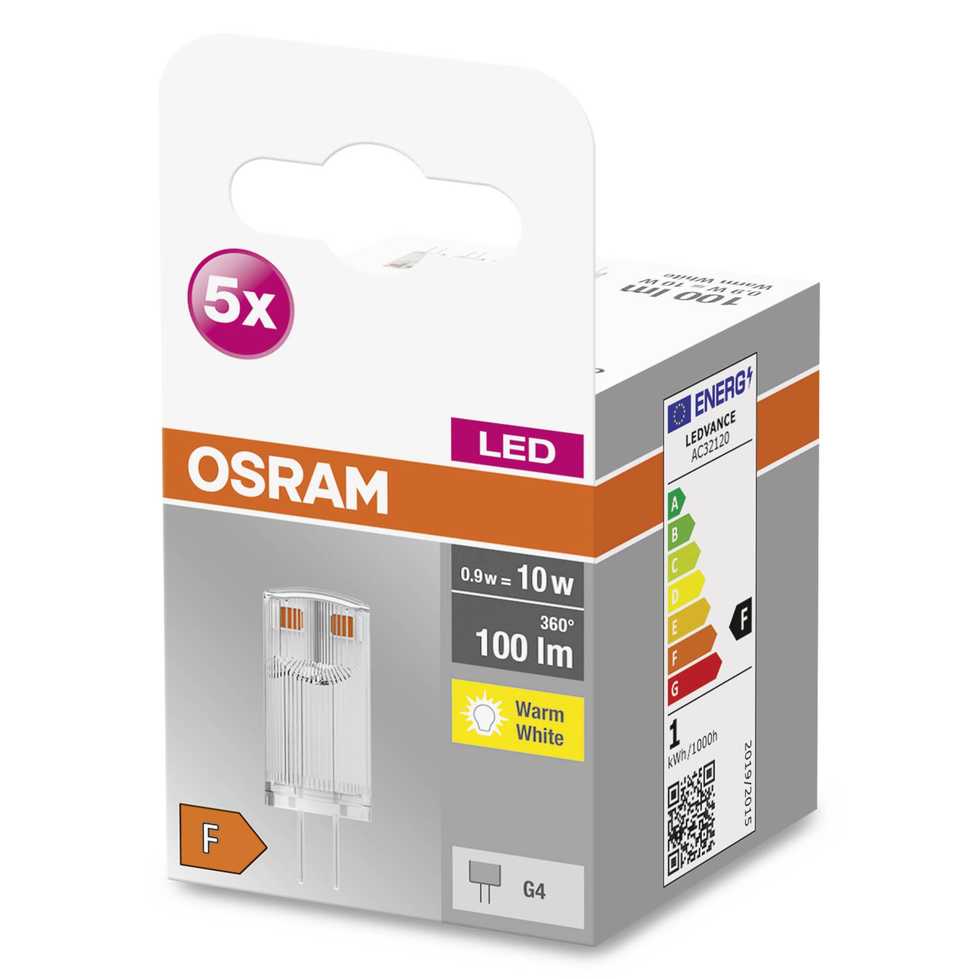 OSRAM HOMELIGHTING 4058075758001 LED EEK F (A - G) G4 0.9W = 10W Warmweiß (Ø x H) 12mm x 12mm 5St.