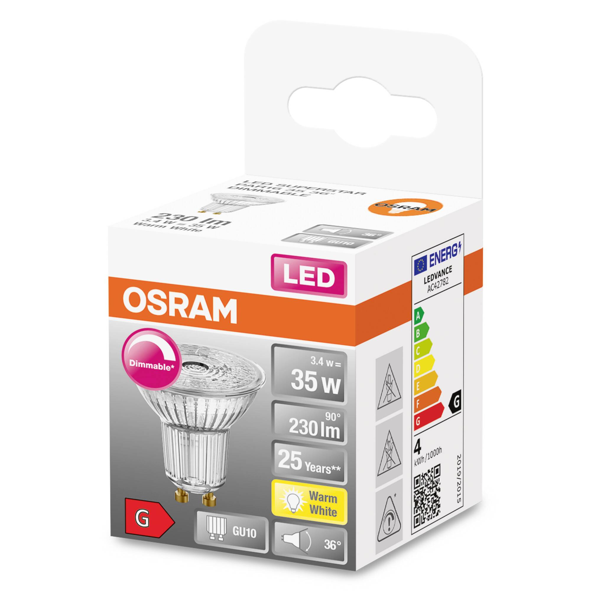 OSRAM HOMELIGHTING 4058075797550 LED EEK G (A - G) GU10 Reflektor 3.4W = 35W Warmweiß (Ø x H) 50mm x 50mm 1St.