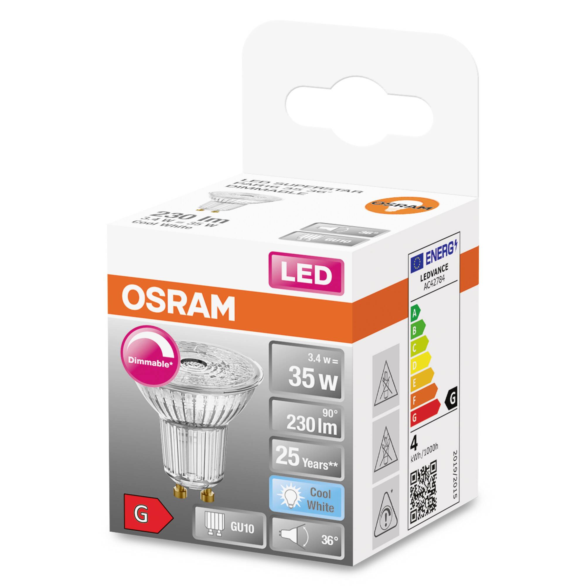 OSRAM HOMELIGHTING 4058075797666 LED EEK G (A - G) GU10 Reflektor 3.4 W = 35 W Kaltweiß (Ø x H) 50 mm x 50 mm 1 St.