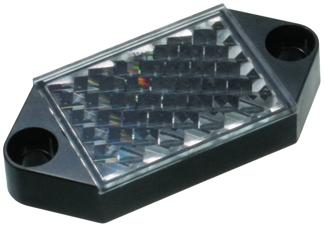Reflektor mit prismatischer Oberfläche, schwarz umrandet, zur Lichtstrahlrückführung in Sicherheitssensoren und optischen Systemen.