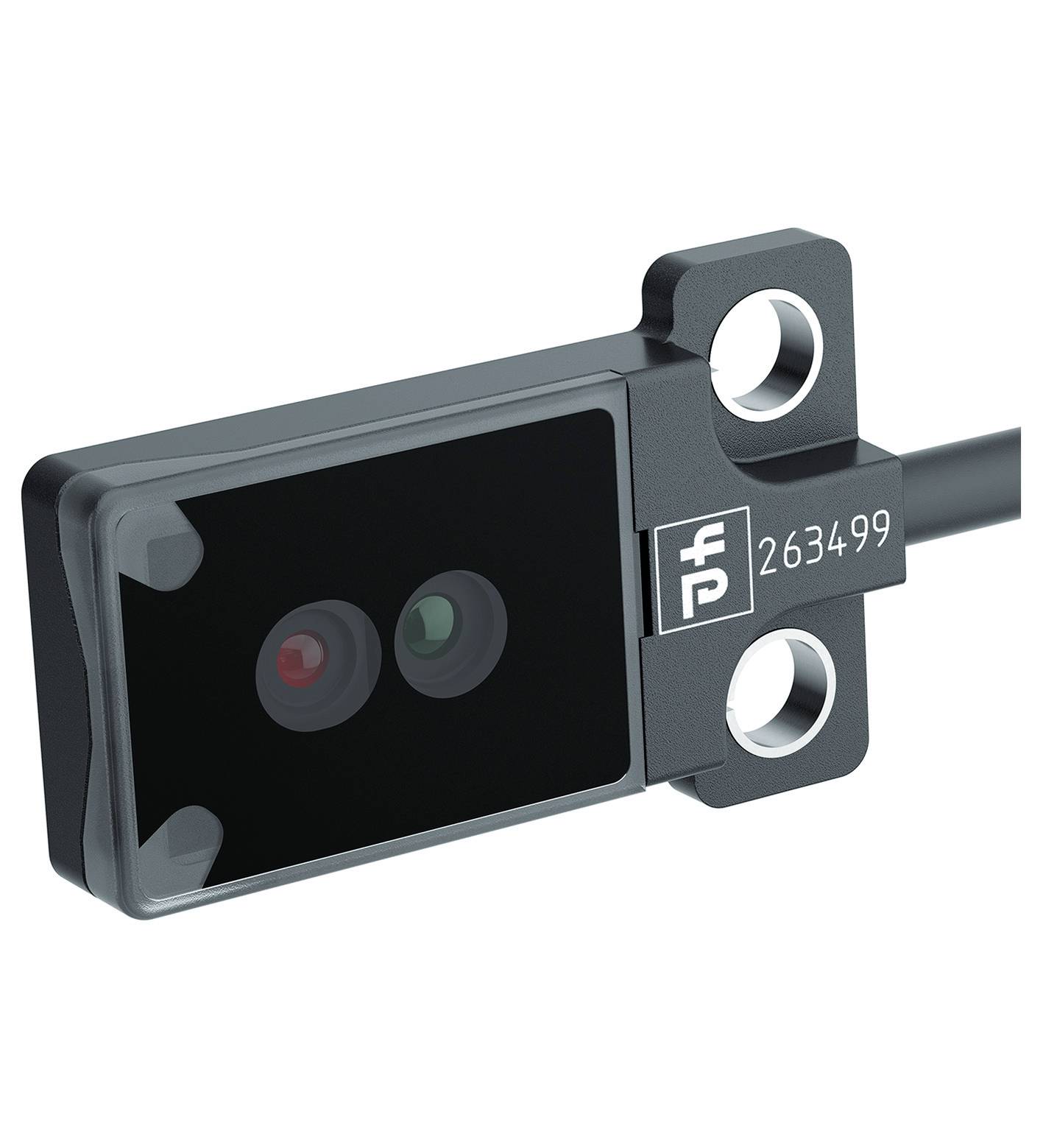 Schwarzer Sensor mit zwei Linsen und zwei Befestigungsöffnungen. Die Aufschrift zeigt die Nummer '263499'.