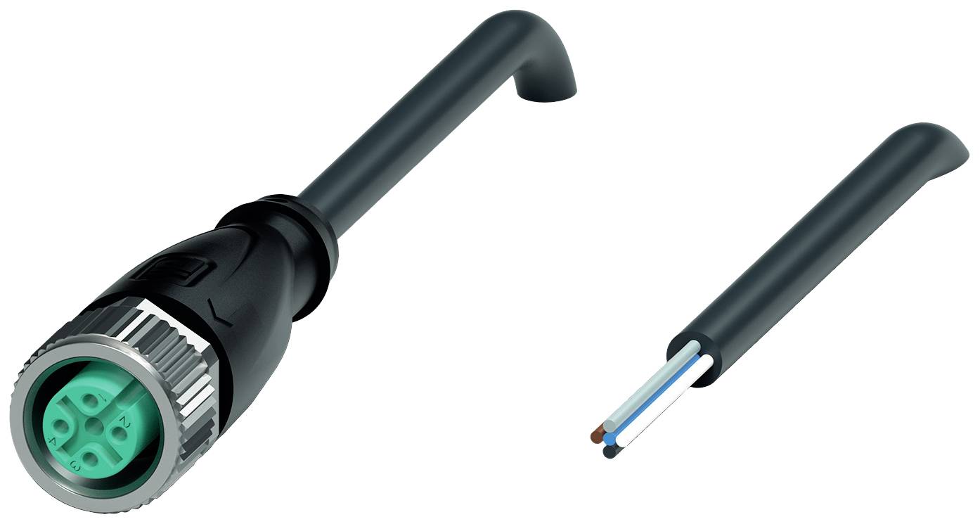 Schwarzer Kabelstecker mit grünem Innenleben, daneben ein offenes Kabel mit freiliegenden Kupferdrähten.