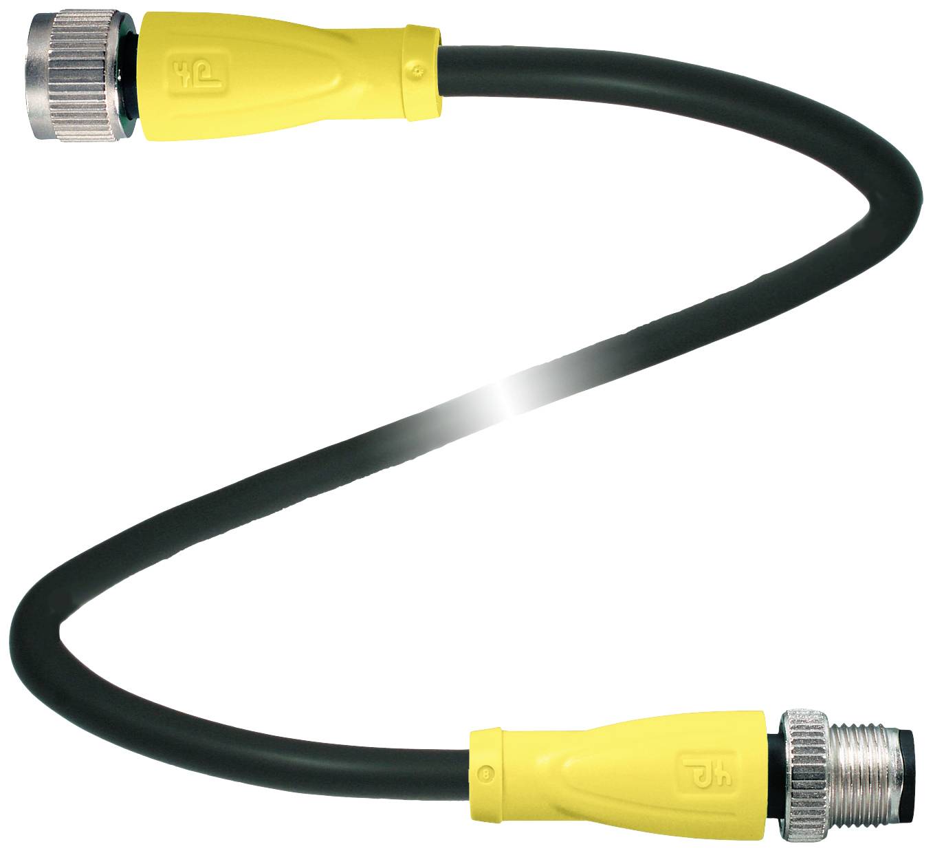 Ein flexibler gelber Gasschlauch mit Metallschraubverschlüssen an beiden Enden, geeignet für den Anschluss von Gasgeräten.