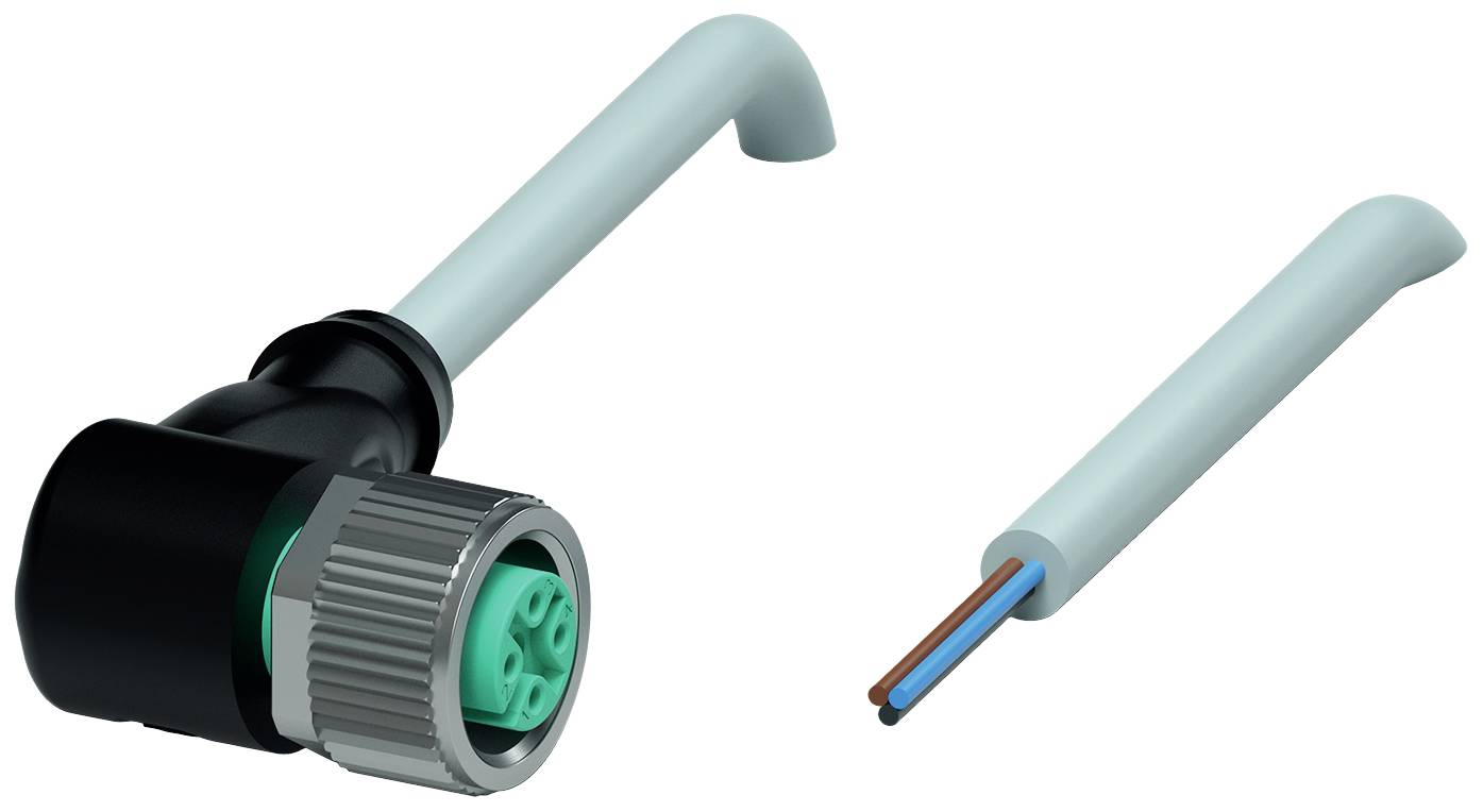 Stecker mit grünem Anschluss und Kabel mit zwei freiliegenden Drähten; zeigt elektrische Verbindungsmöglichkeiten.