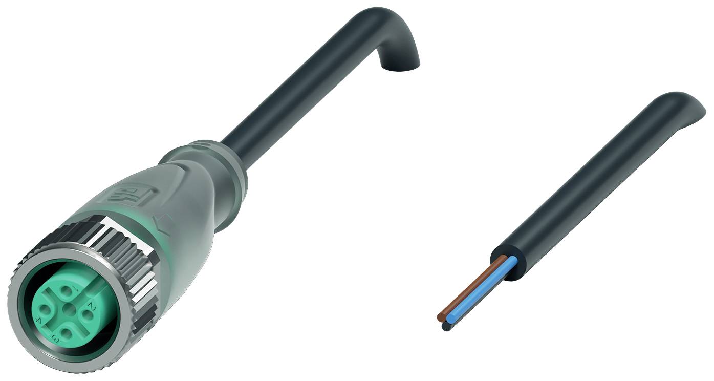 Stecker mit grünem Anschluss zeigt interne Kabeldrähte, daneben ein unvollständiger Kabelstrang mit zwei freiliegenden Drähten.