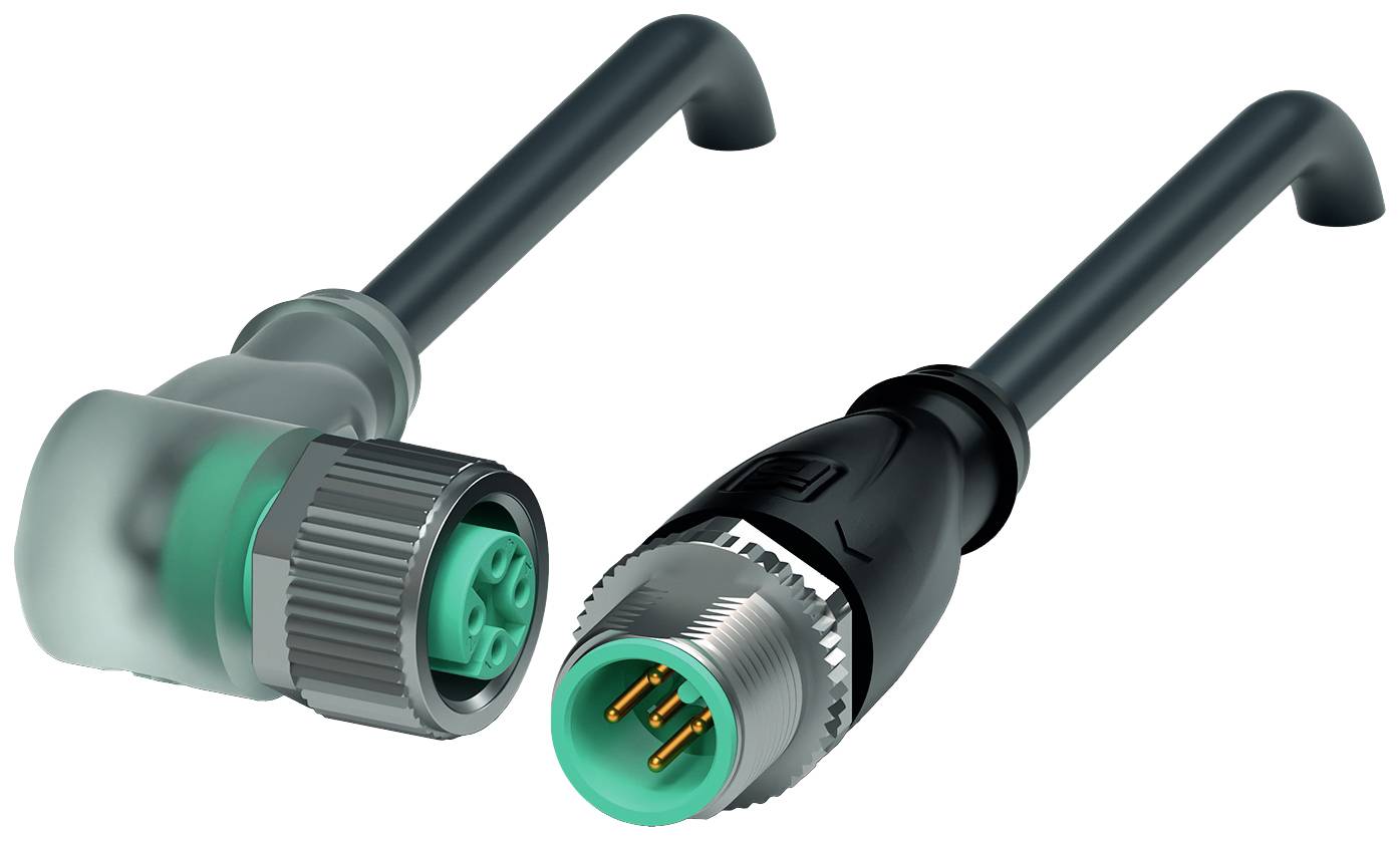 Zwei industrielle Steckverbinder mit unterschiedlichen Gehäusen und PIN-Konfigurationen. Ein Stecker ist weiblich, der andere männlich.