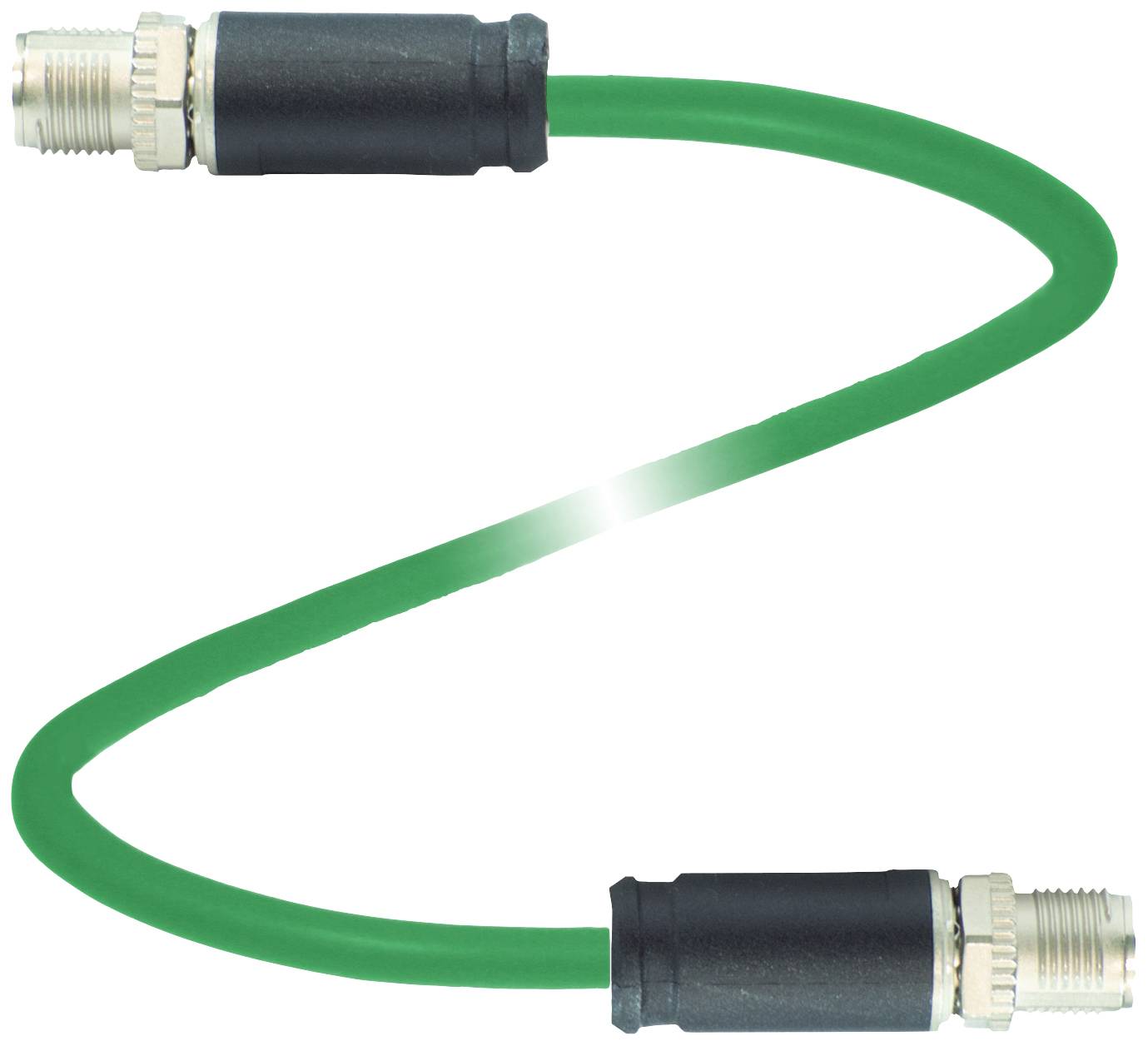 Ein grünes Koaxialkabel mit einem F-Stecker an jedem Ende.