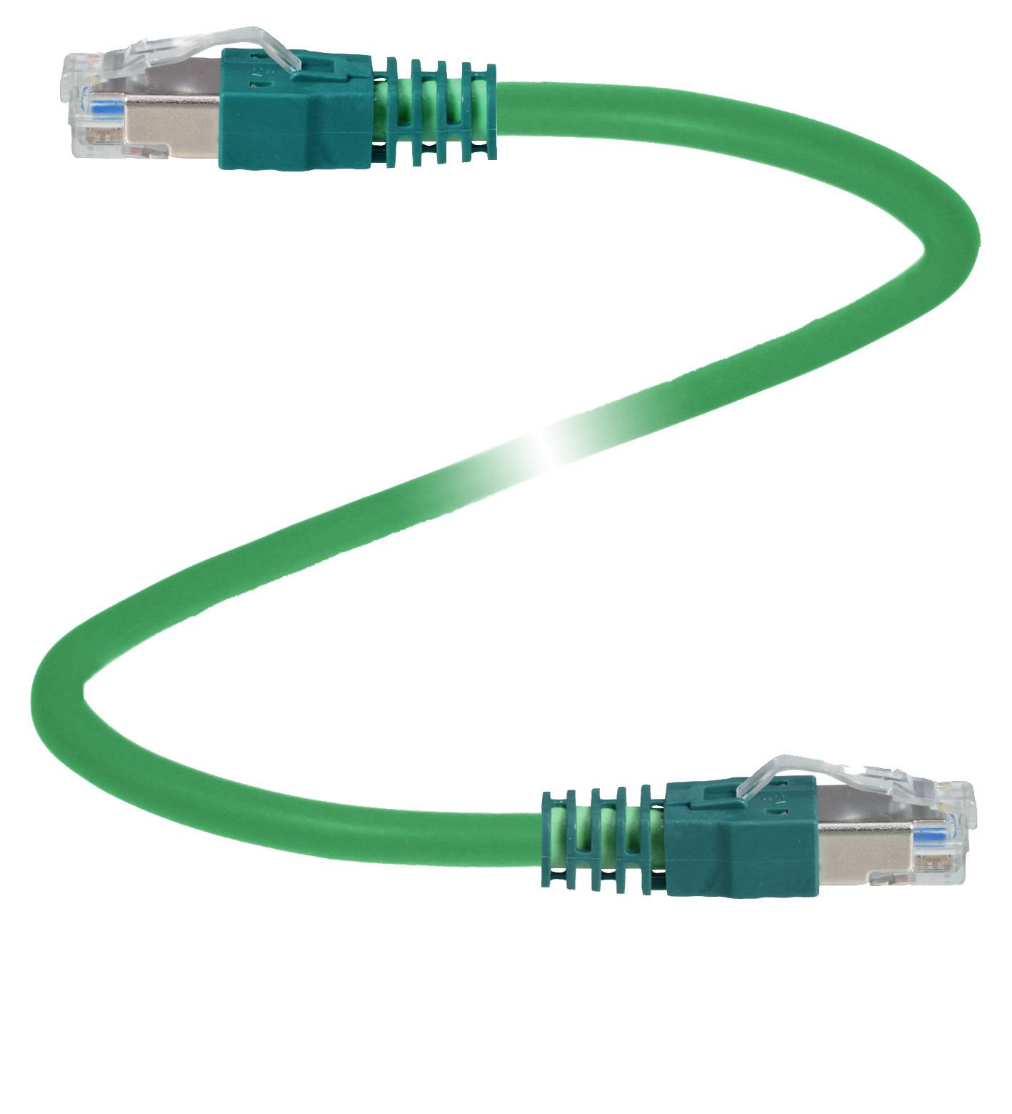 Grünes Ethernet-Kabel mit zwei RJ45-Steckern.
