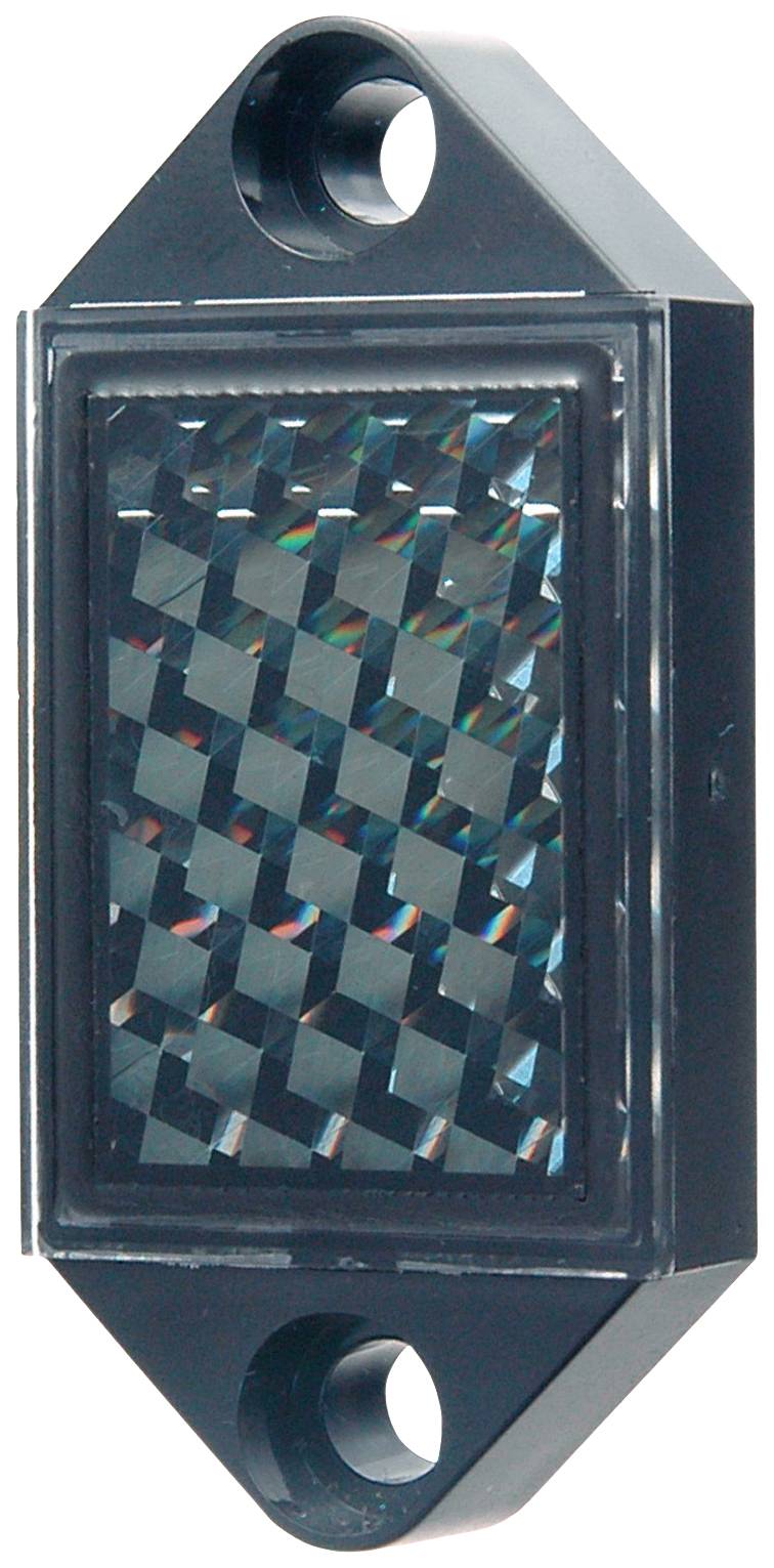 Ein rechteckiger, reflektierender Sensor mit schwarzem Gehäuse und zwei Schraublöchern an den Enden zur Montage.