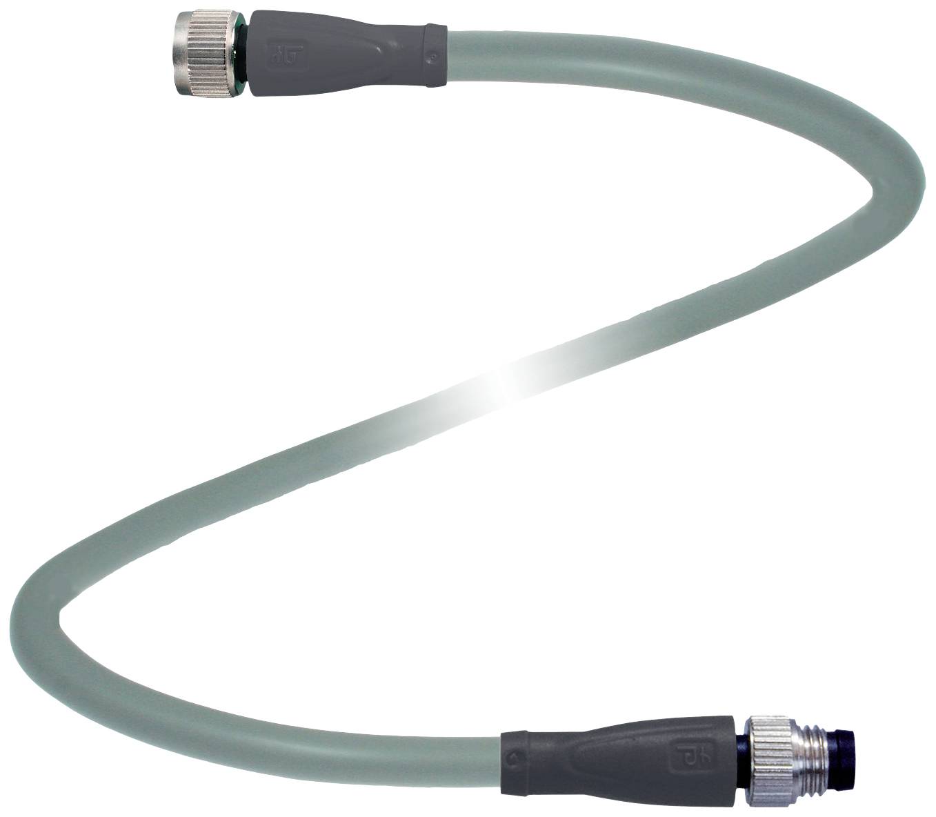 Ein flexibler, grüner Schlauch mit Metallanschlüssen an beiden Enden, geeignet für den Anschluss in technischen Anwendungen.