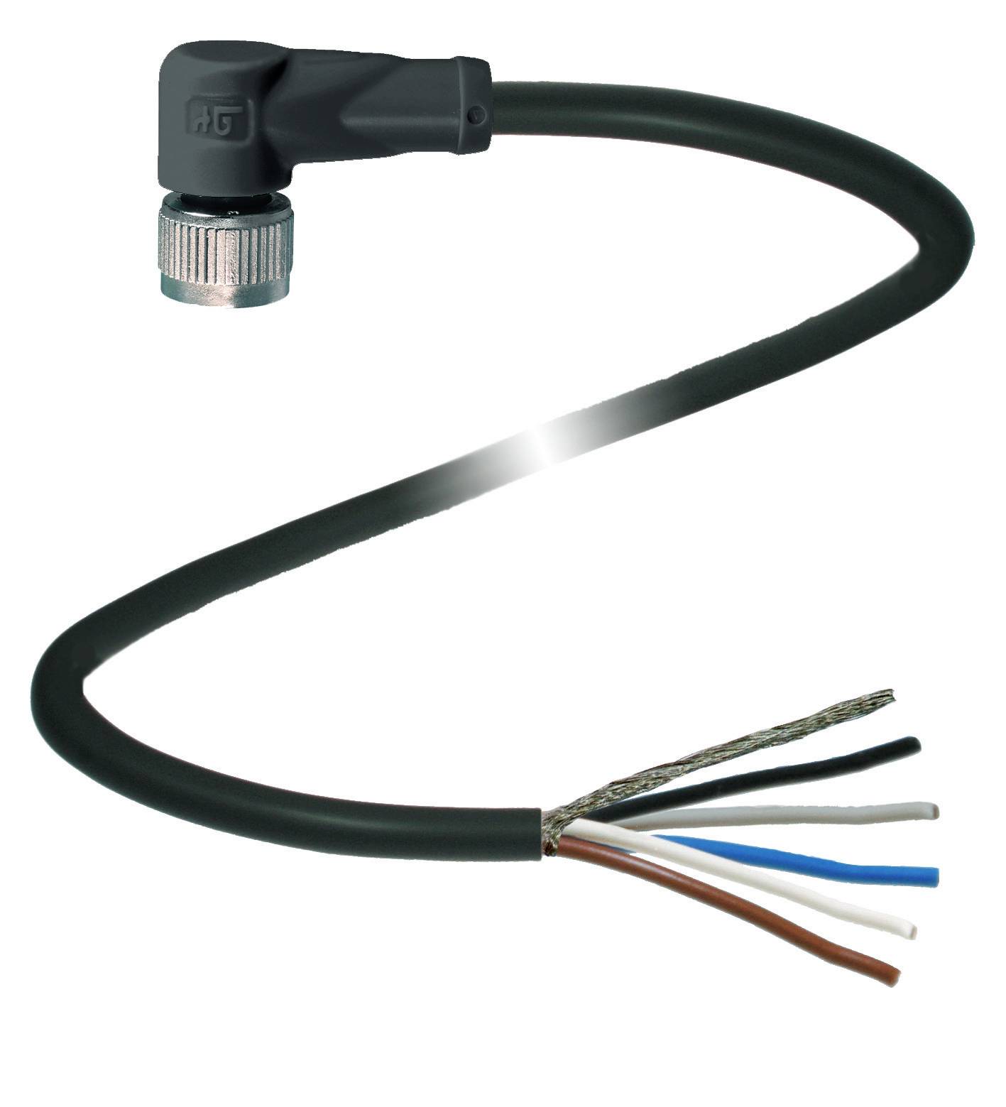 Ein schwarzes Kabel mit abisolierten Enden und einem rechtwinkligen Stecker; geeignet für elektrische Verbindungen oder Installationen.