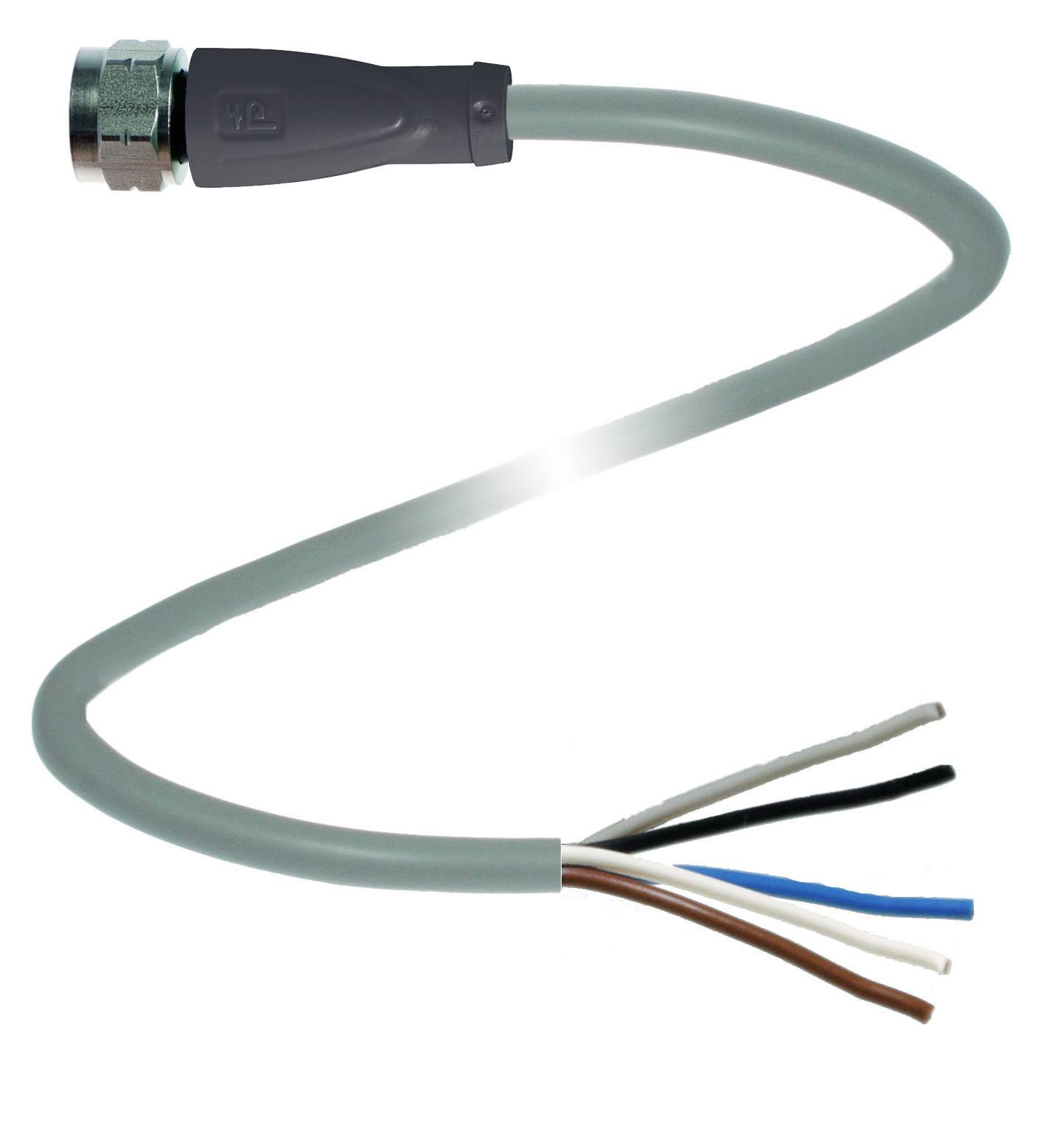 Kabel mit Metallstecker auf der einen Seite und fünf farbigen, abisolierten Drähten auf der anderen Seite, in einer S-Form gebogen.