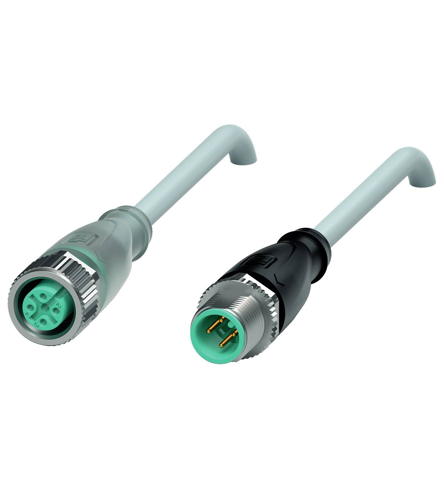 Zwei industrielle Steckverbinder-Adapter, einer mit drei, der andere mit fünf Steckplätzen, auf einem weißen Hintergrund.