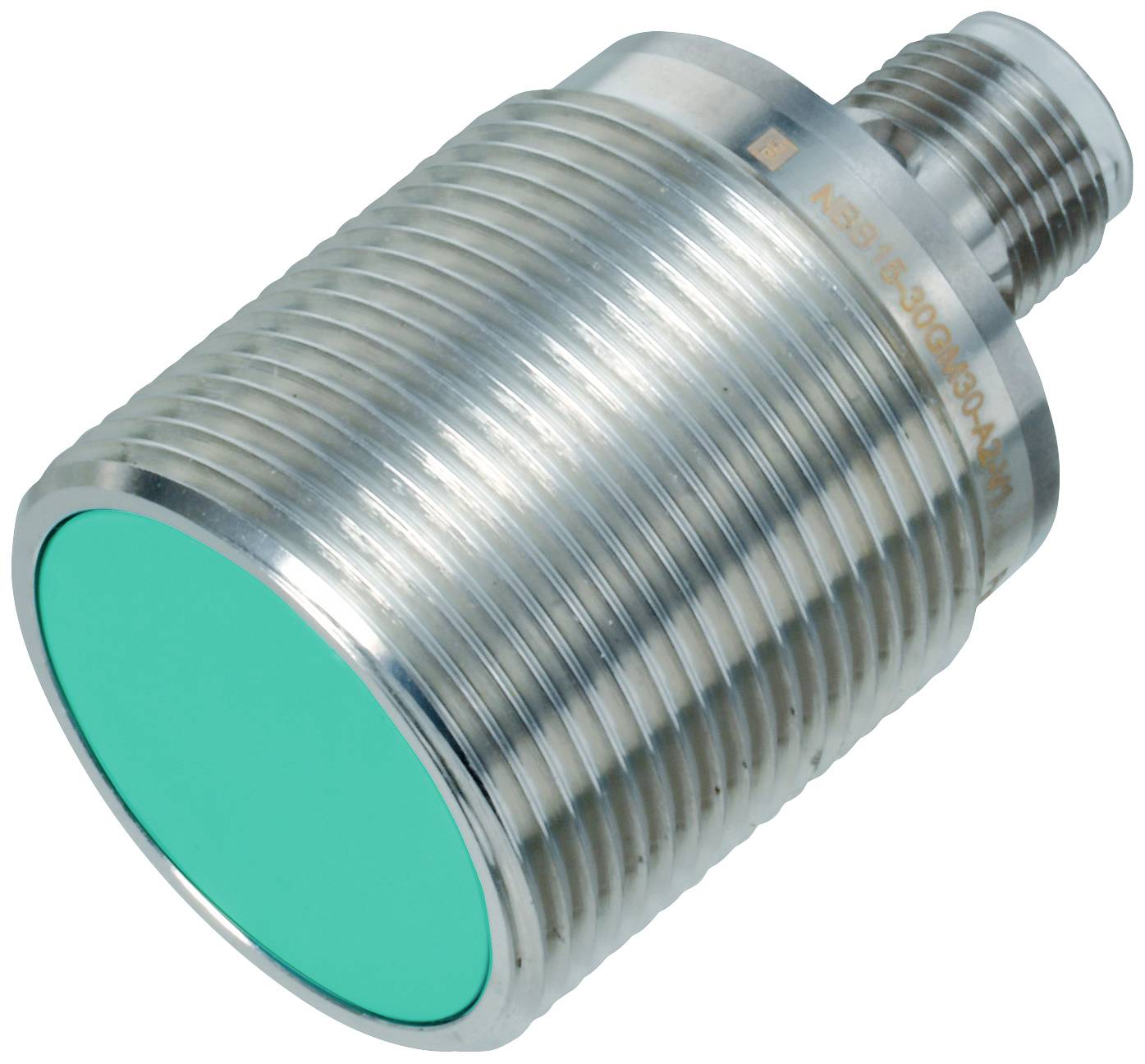 Ein zylindrischer, metallischer Sensor mit einem grünlichen Vorderteil, geeignet für industrielle Anwendungen.