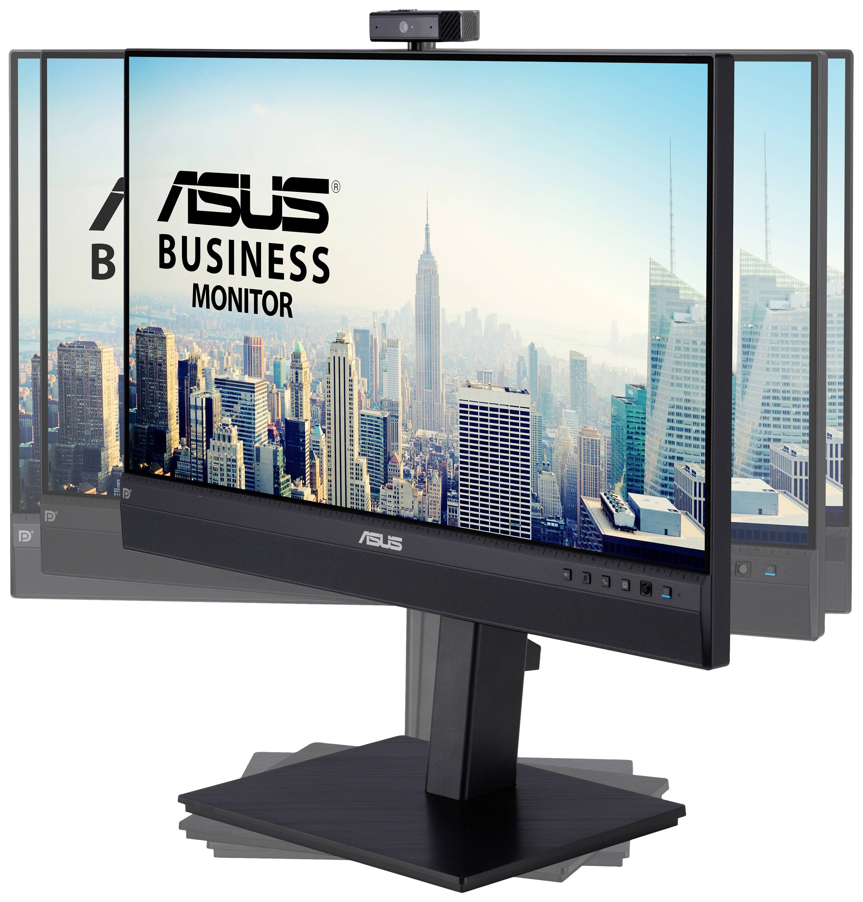 Asus Business-Monitor mit Stadtbild, zeigt Hochhäuser und das Empire State Building im Hintergrund.