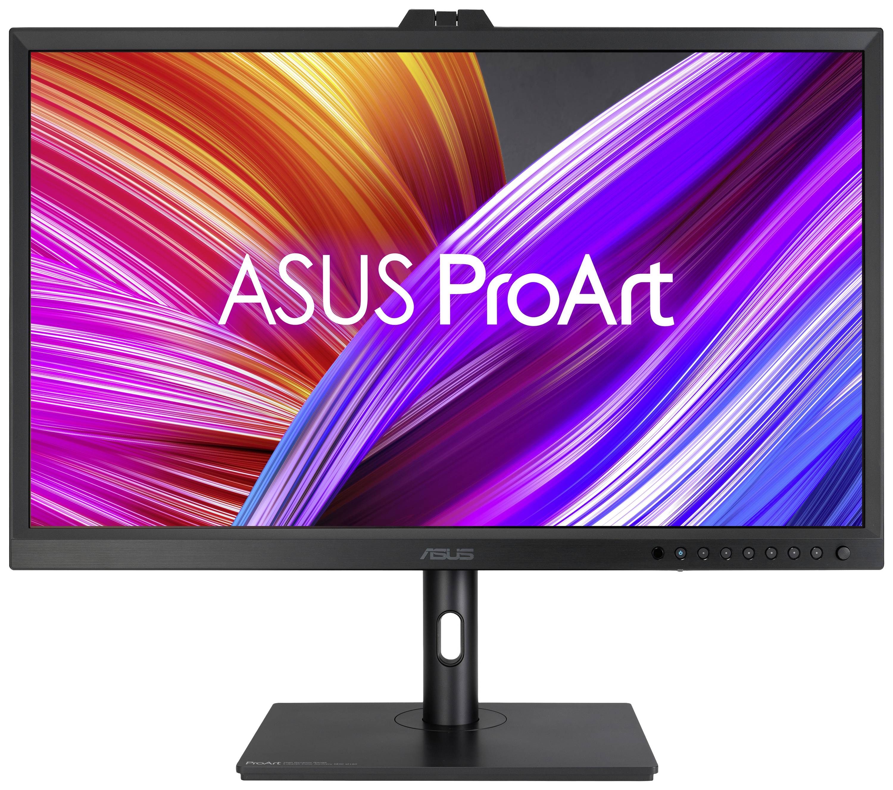 Ein ASUS ProArt Monitor mit einem farbenfrohen Hintergrund, zeigt das Markenlogo in der Mitte des Bildschirms.