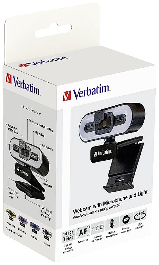 Verbatim AWC-02 Full HD-Webcam 2560 x 1440 Pixel, 1920 x 1080 Pixel Klemm-Halterung, Standfuß
