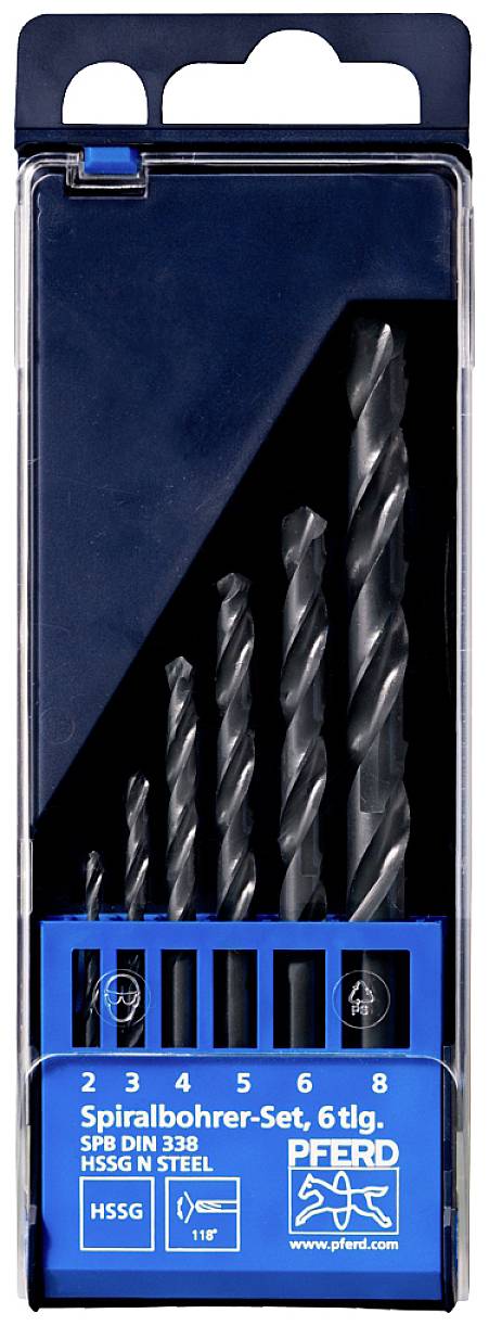 PFERD TOOLS 25298003 Metall-Spiralbohrer-Set 6teilig 2 mm, 3 mm, 4 mm, 5 mm, 6 mm, 7 mm, 8mm 1 Set