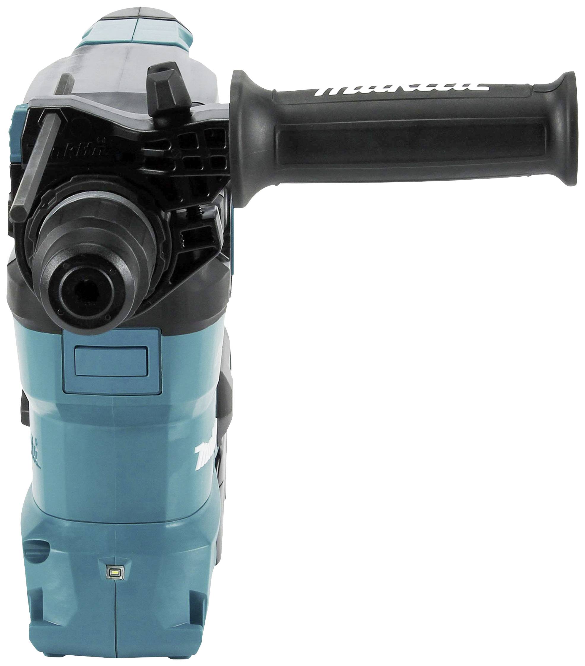 Ein blauer Elektrowerkzeug-Bohrhammer mit einem Seitenhandgriff, geeignet für schwere Bohr- und Hammerarbeiten.