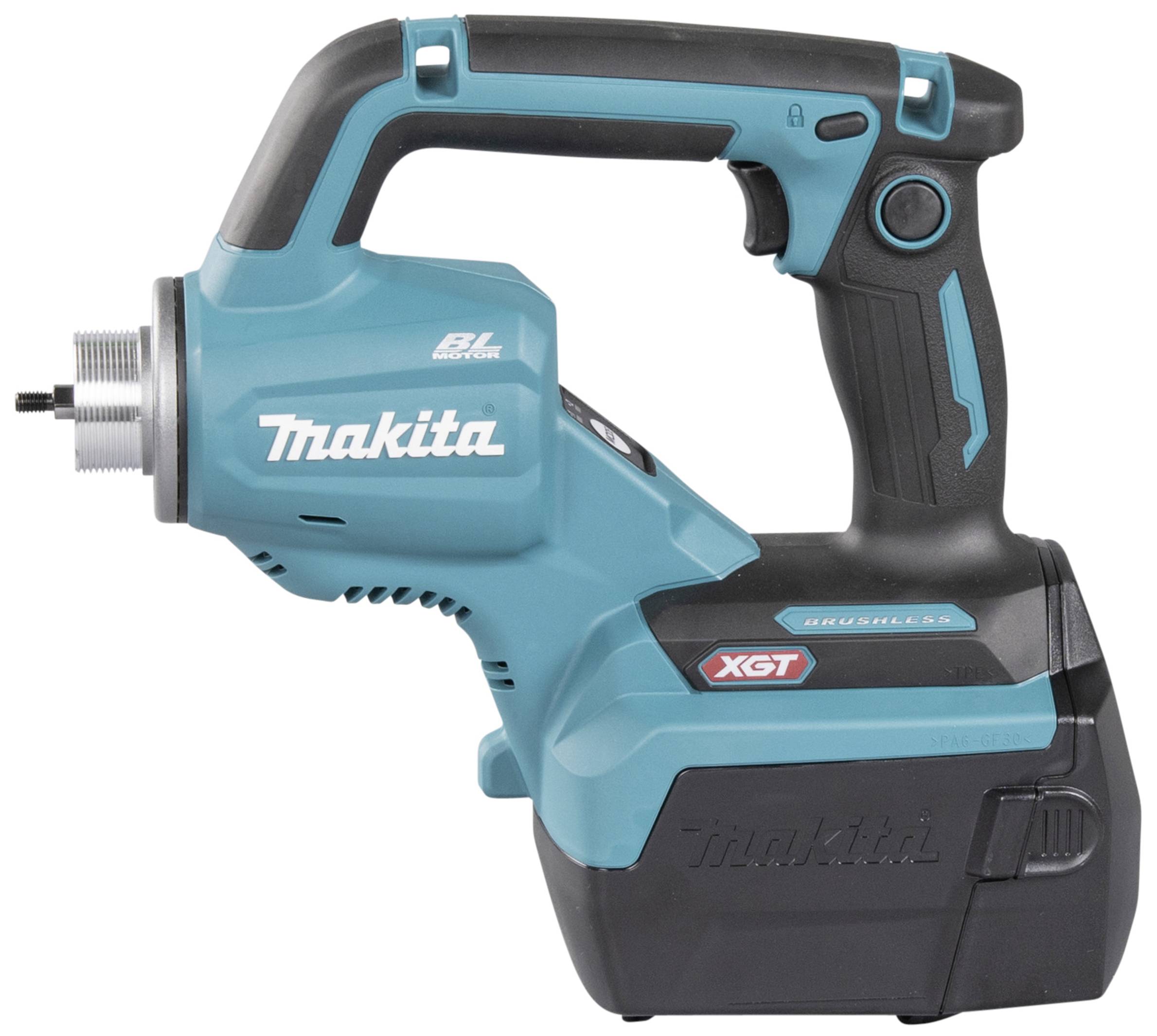 Akkuschrauber von Makita in Blau mit schwarzem Griff und XGT-Logo. Design für starken Einsatz, ohne sichtbare Batterie.