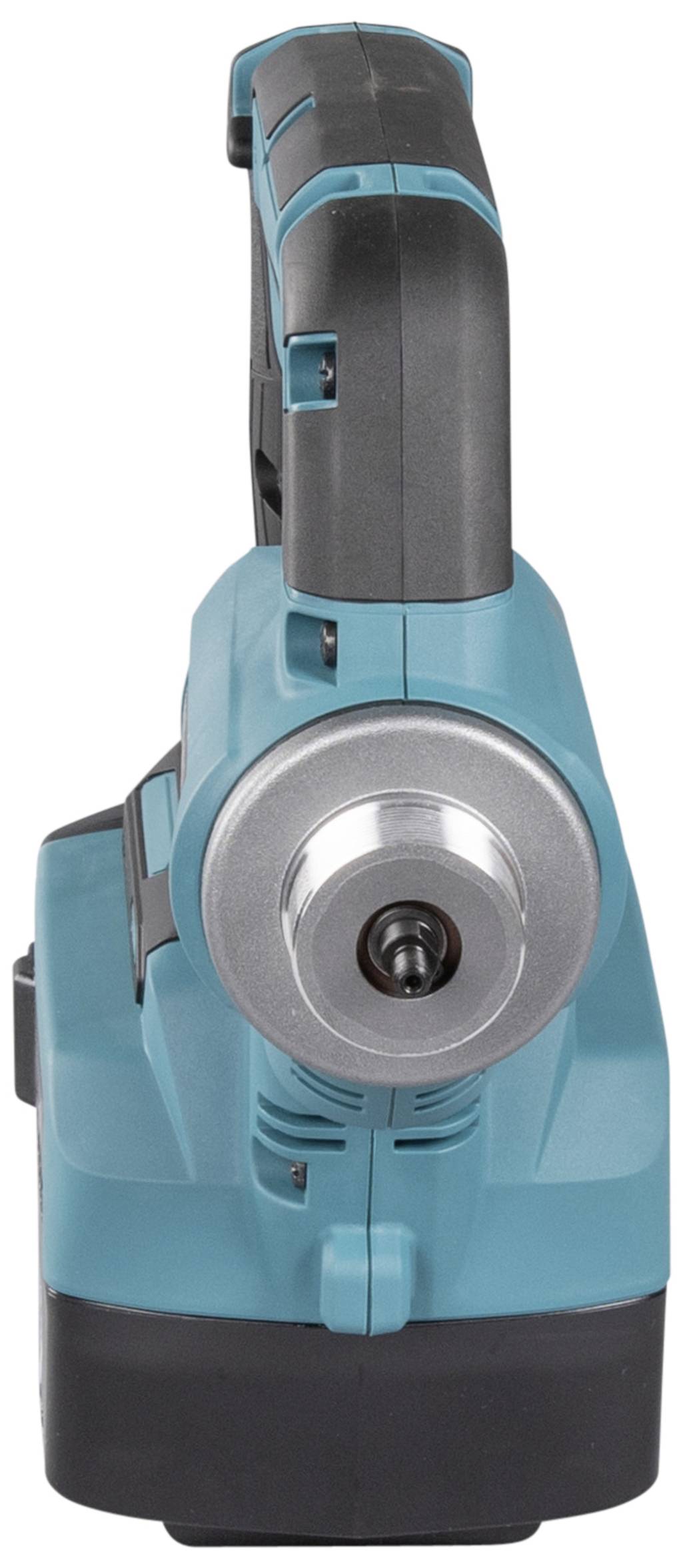 Akkubohrmaschine in Blau und Schwarz von vorne.