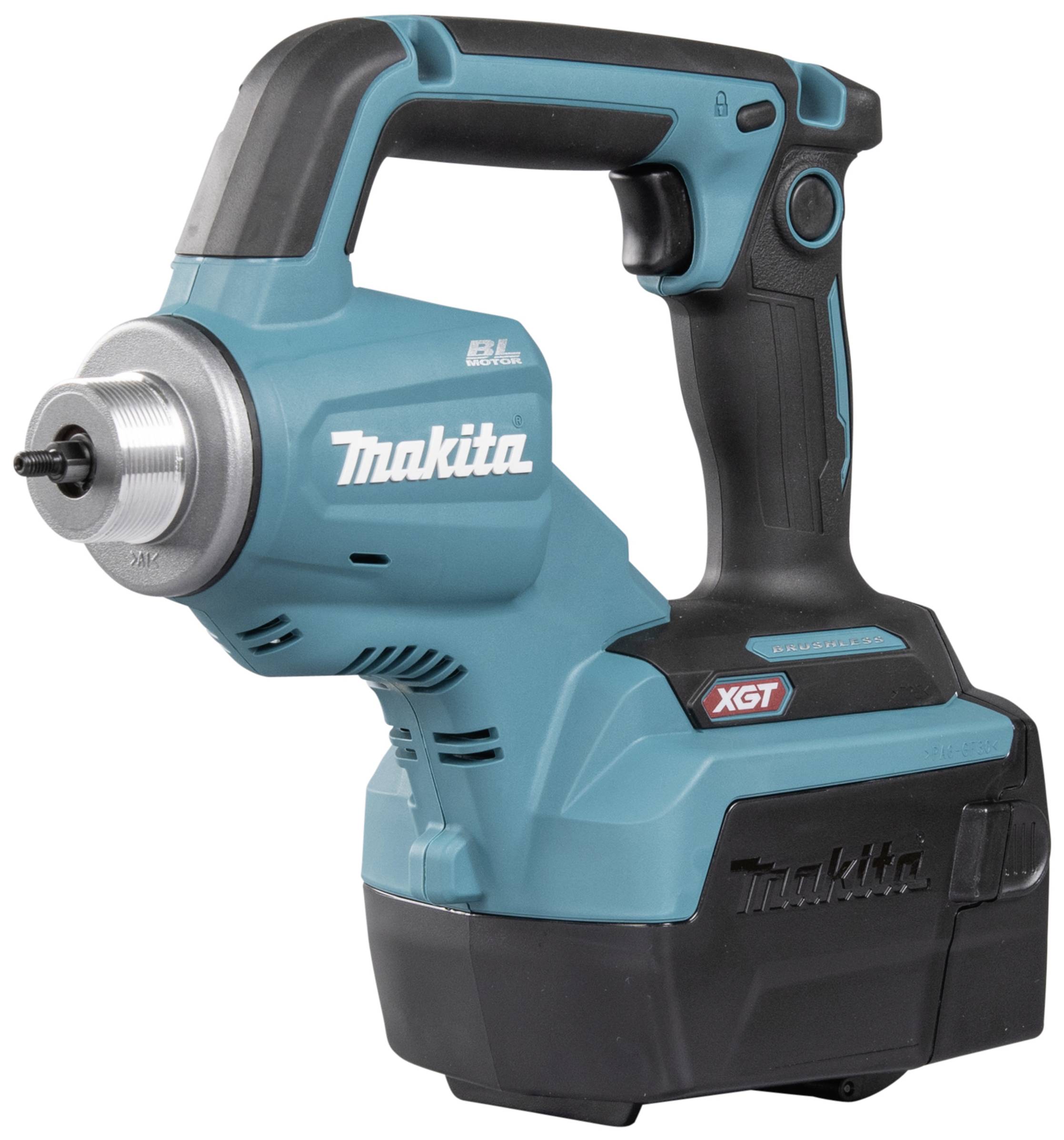 Akkuschlagschrauber in blauem Design der Marke Makita, Modell XGT. Er verfügt über einen ergonomischen Griff und leistungsstarken Motor.