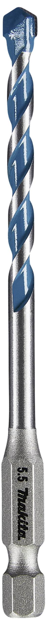 Bohrer mit spiralförmiger Spitze, überwiegend in Metallfarben und blau. Geeignet für präzises Bohren in harte Materialien.