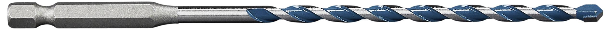 Ein blauer Bohrkopf für Beton mit spiralförmigem Bohrer und sechskantigem Schaft, ausgelegt für den Einsatz in einer Bohrmaschine.