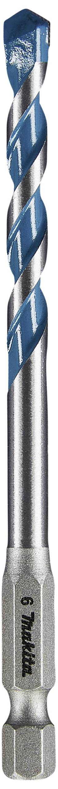 Ein stählerner Bohrer mit blauem spiralförmigem Design; geeignet für präzises Bohren in verschiedene Materialien; Markenlogo auf der Unterseite.
