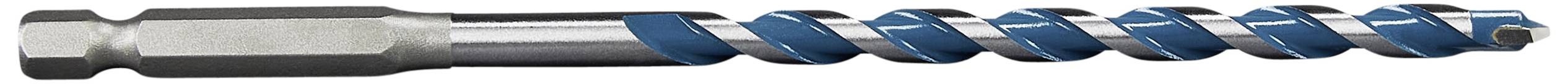 Bohrer mit blauer Spiralform und silbernem Schaft, geeignet zum Bohren in Metall oder Beton. Hauptmerkmal: effiziente Schneidfähigkeit.