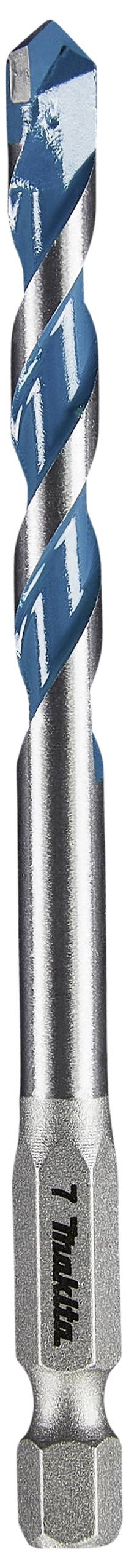 Metallbohrer mit blauem Spiraldesign und einem Sechskantschaft. Geeignet zum Bohren in harte Materialien.