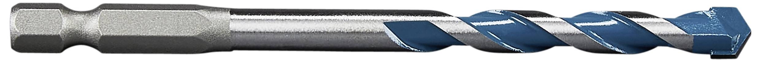 Bohrer mit blau-grauer Spirale und sechseckigem Schaft, geeignet für präzises Bohren in verschiedenen Materialien.