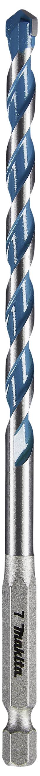 Bohrer mit blauem, spiralförmigem Design. Geeignet für präzises Bohren in harten Materialien. Silberfarbene Basis.