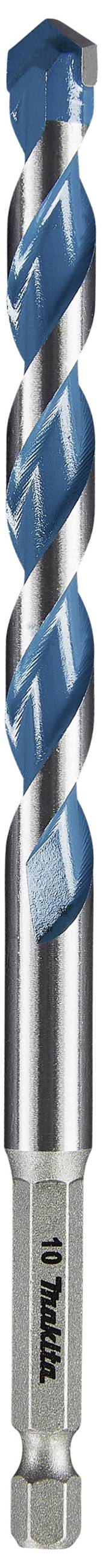 Ein Bohrer mit blau-silberner Spiralform, geeignet für Metall- und Holzarbeiten, auf weißem Hintergrund.