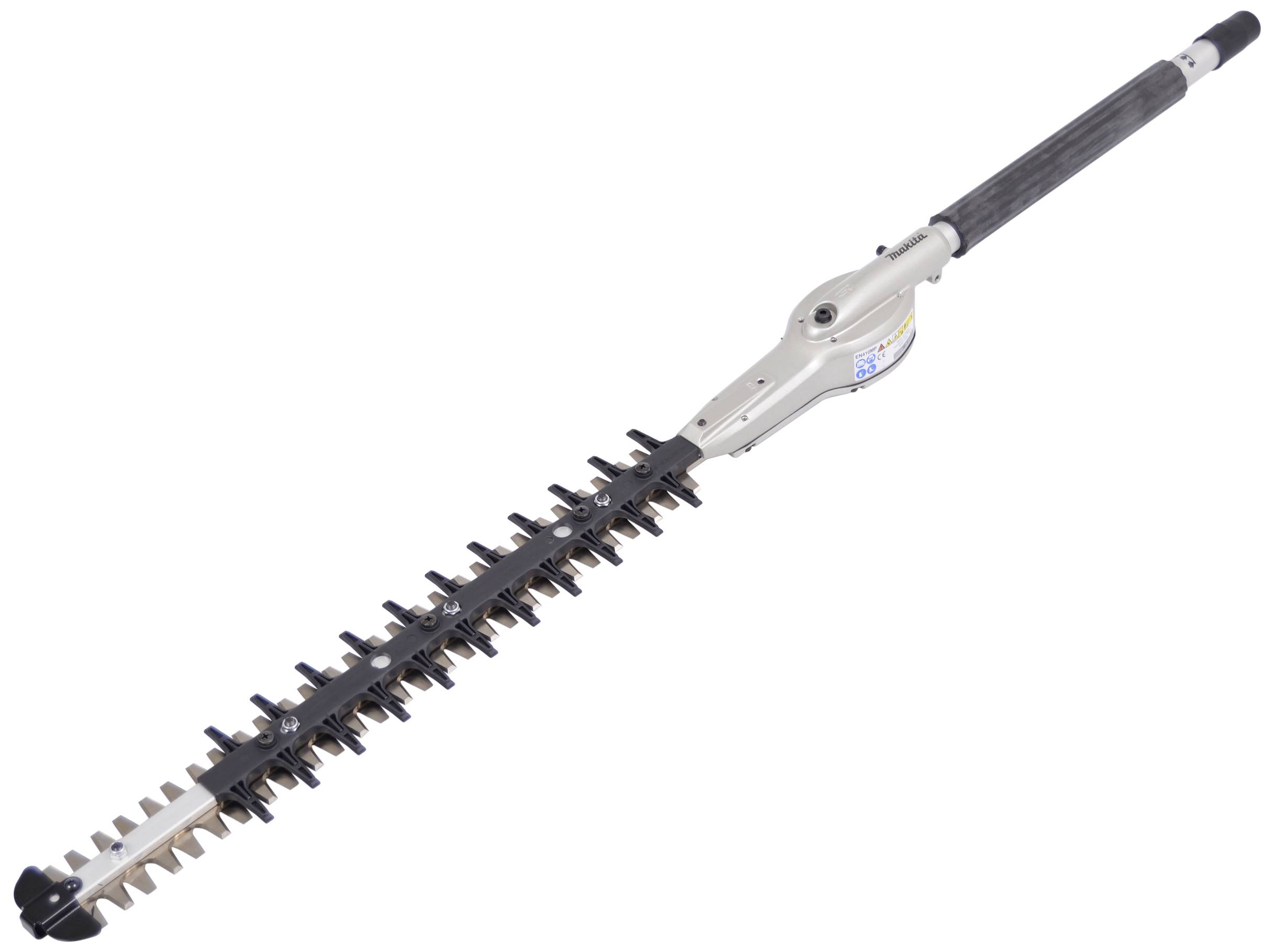 Elektrische Heckenschere mit langem Schneideblatt, geeignet für das Trimmen hoher oder breiter Hecken.