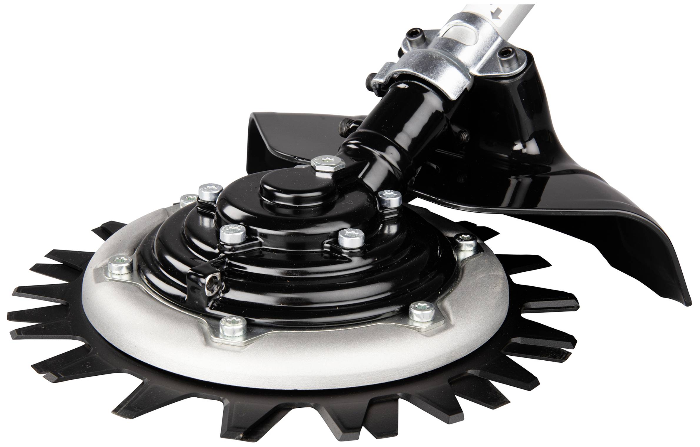 Gartenwerkzeug mit gezacktem Metallschneidwerkzeug, geeignet zum Trimmen von Gras und kleinen Pflanzen.