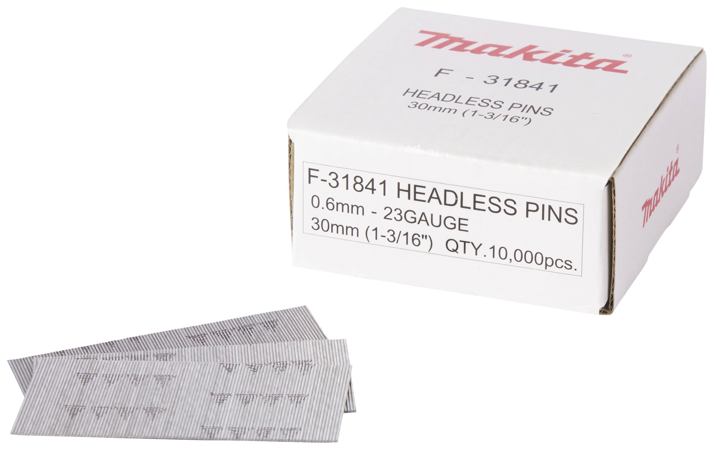 Eine Box mit der Aufschrift 'Makita F-31841 Headless Pins 30mm (1-3/16