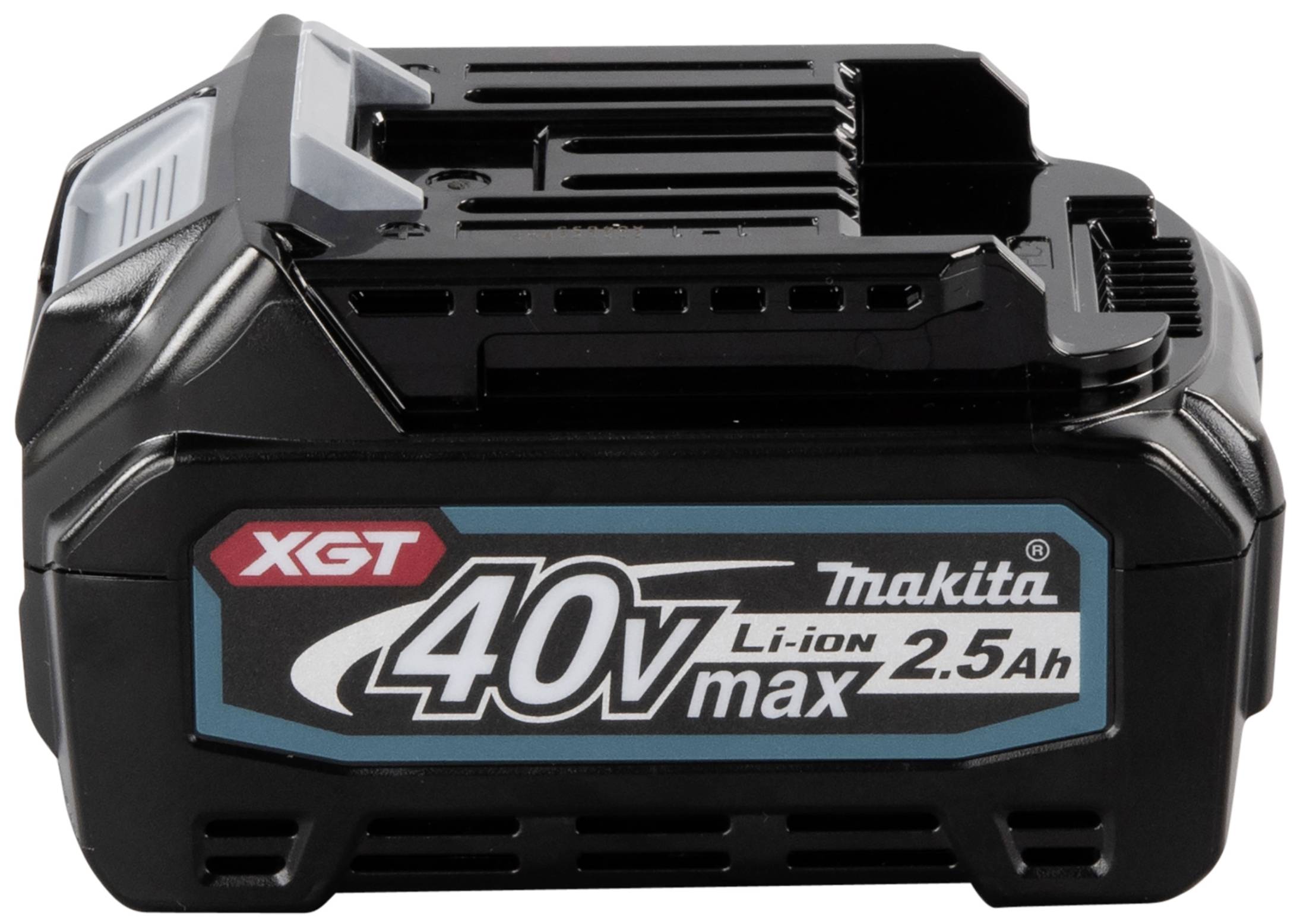 Schwarzer 40V Li-Ion Akku von Makita, Kapazität 2,5 Ah, geeignet für XGT-Serie Elektrowerkzeuge.