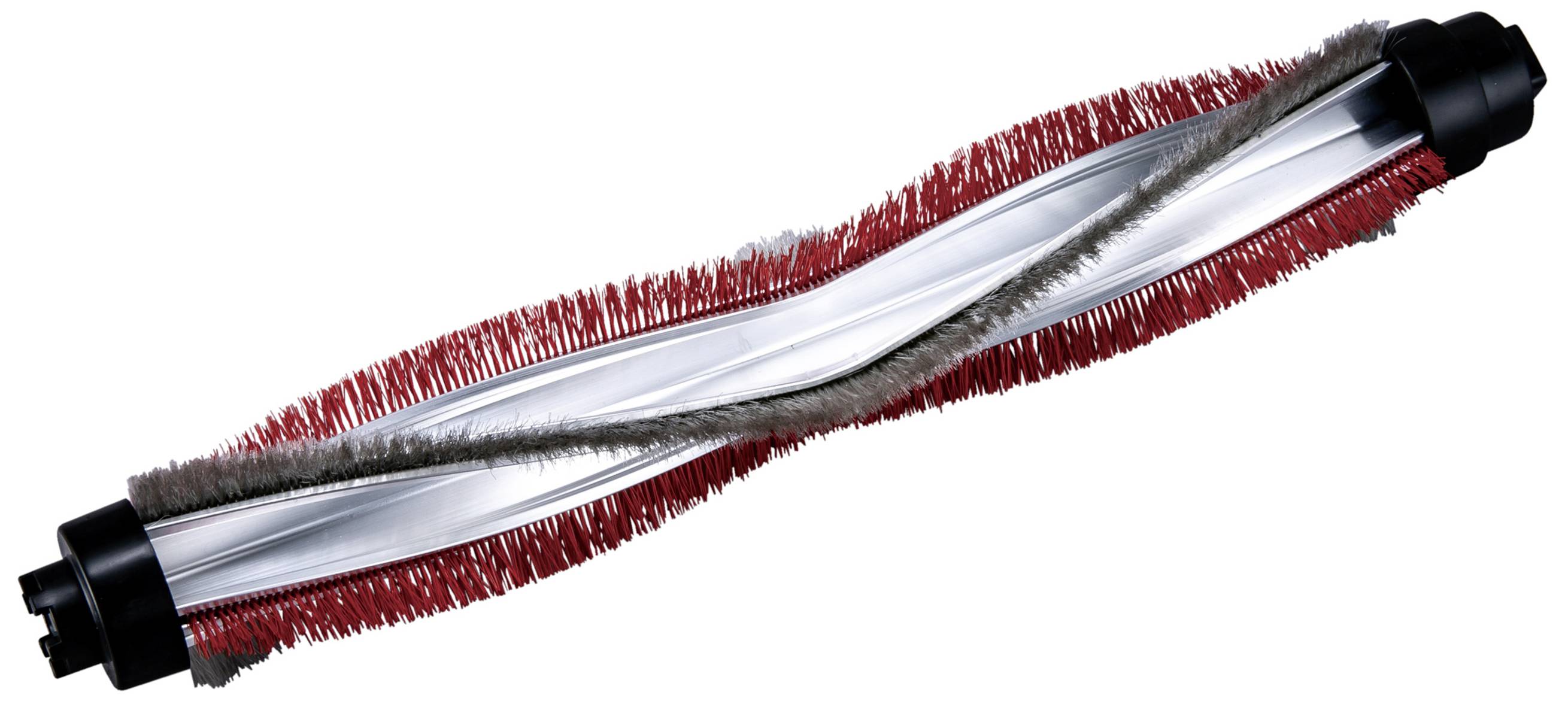 Eine rot-braune Staubsaugerbürste mit spiralförmigen Borsten, geeignet für die effektive Reinigung von Teppichen und Hartböden.