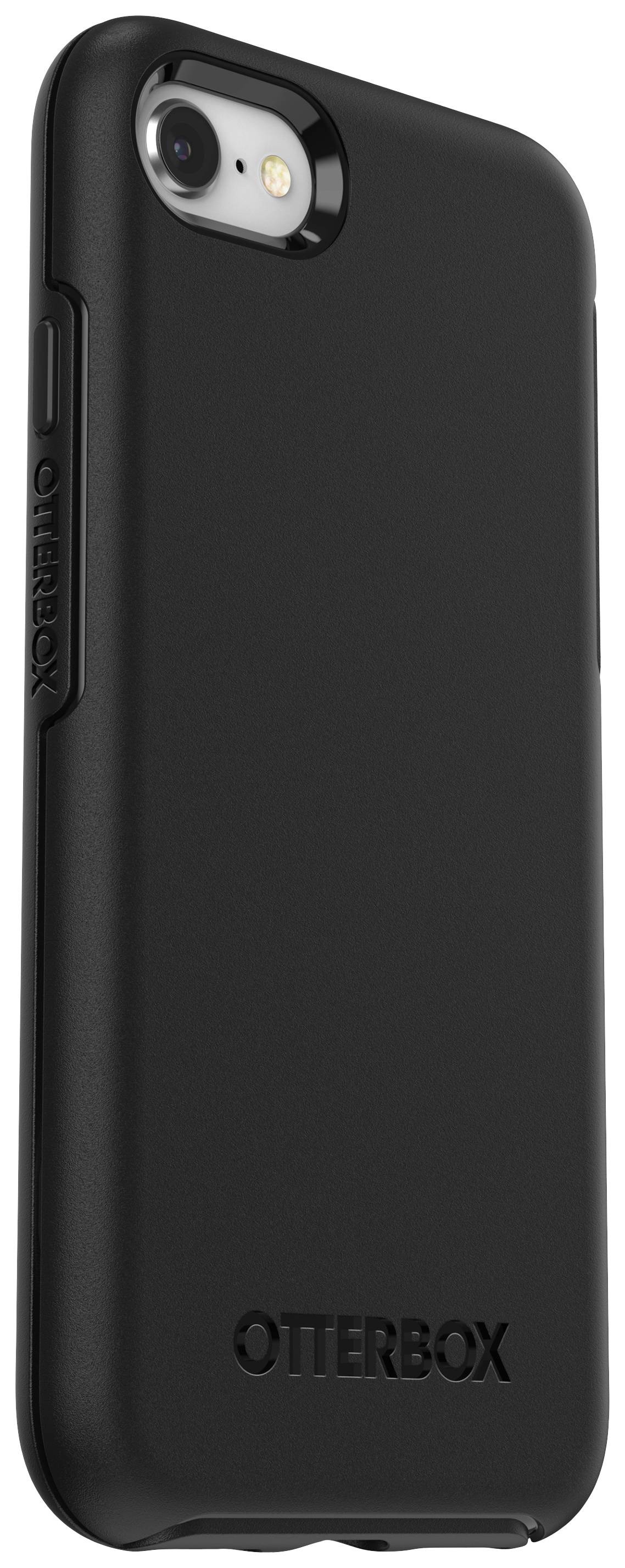 Schwarze Otterbox-Schutzhülle für ein Smartphone, zeigt Rückseite mit Kameraaussparung und Markenlogo.