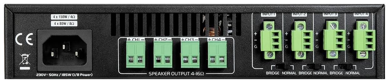 Omnitronic DJP-604 PA Verstärker RMS Leistung je Kanal an 4 Ohm: 150W