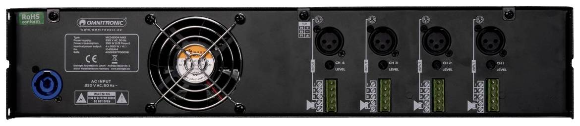 Omnitronic MCD-2004 PA Verstärker RMS Leistung je Kanal an 4 Ohm: 500 W