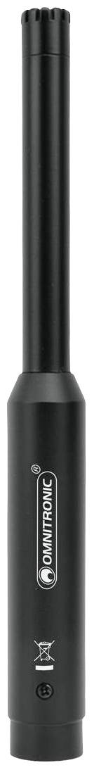 Ein schwarzes, zylindrisches Mikrofon mit dem Logo einer Audio-Marke in der Mitte.