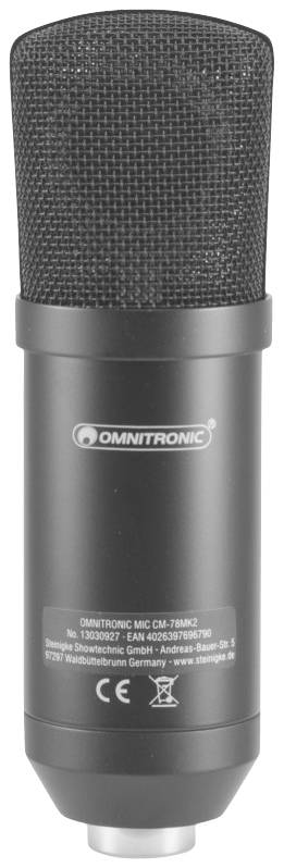 Omnitronic CM-78MK2 Stand Studiomikrofon Übertragungsart (Details):Kabelgebunden inkl. Windschutz XLR Kabelgebunden