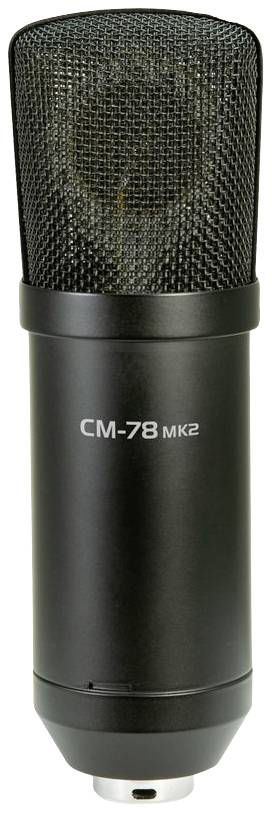 Schwarzes Kondensatormikrofon mit der Aufschrift 'CM-78 MK2' auf dem Gehäuse. Geeignet für Studio- und Live-Aufnahmen.