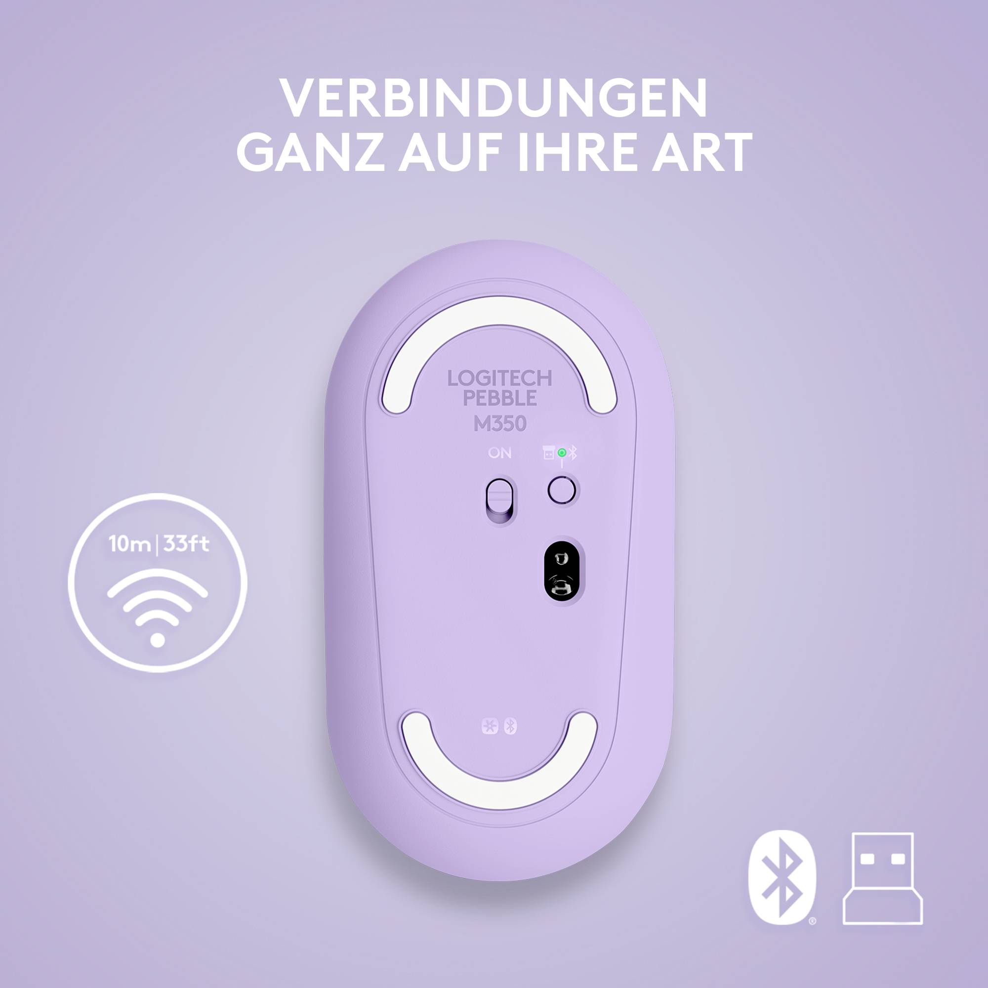 Logitech Pebble M350 Wireless Maus Kabellos Optisch Lavendel 3 Tasten 1000 dpi